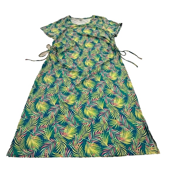 Lands’ End Women’s 2X Stretch Jersey Dress Green Palm Leaf Print Cinch Ties Plus - Picture 8 of 11